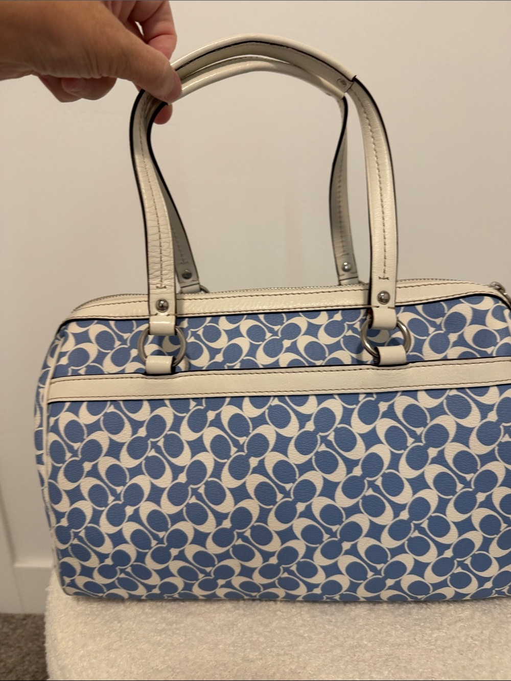 Coach Blue & White Signature Chelsea Stripe Satchel with Leather Trim Early 2010 - Picture 6 of 7